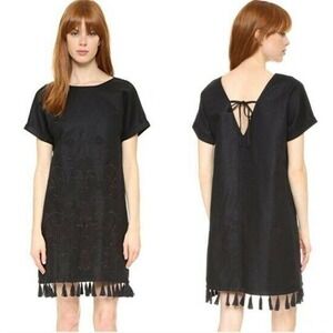 Madewell Women Black Lace Trim Tassel Dress XS Bohemian‎ Festival Beach Cover Up